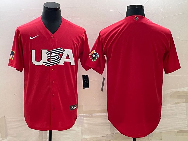 Men 2023 World Cub USA Blank Red Nike MLB Jersey2